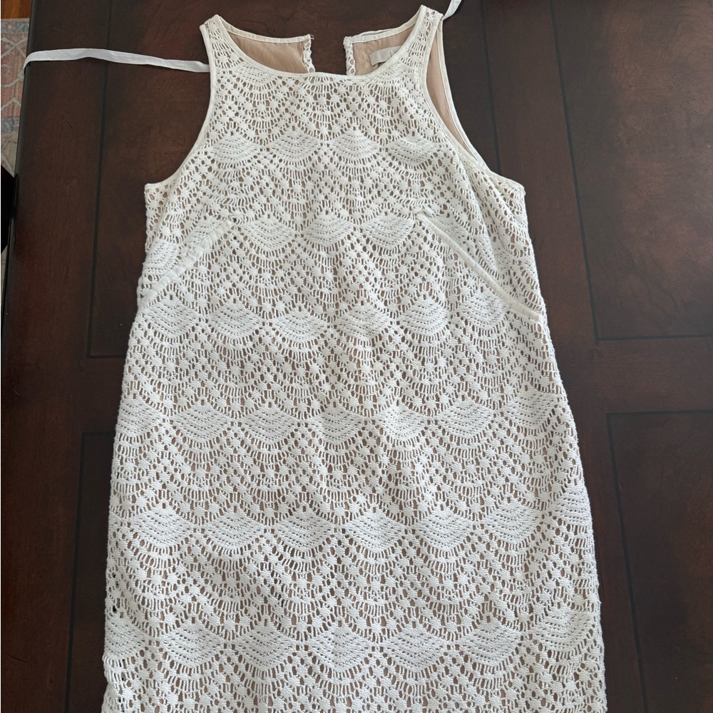 LOFT White Crochet Midi Dress